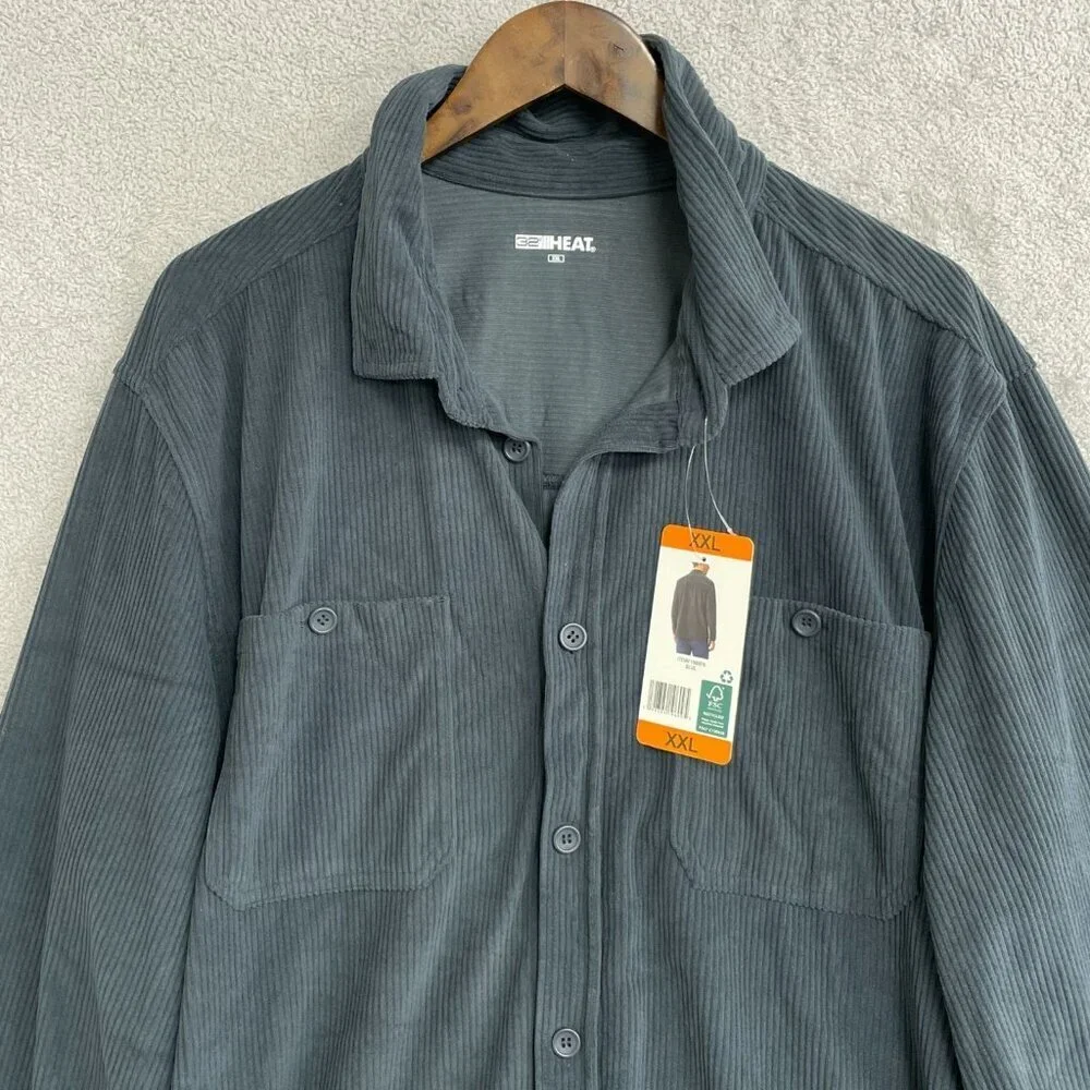 32 Degrees Heat Men's XXL Blue Corduroy Button-Up Shirt  N0271